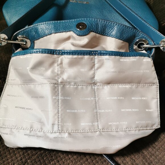 Teal/Silver Pebbled Leather Shoulder Bag #259 - Picture 11 of 15
